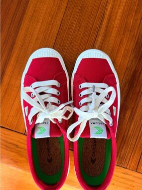 Cariuma Red OCA Canvas Low Sneakers with White Trim- 7.5